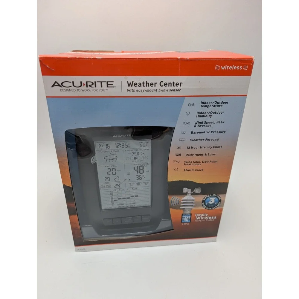 AcuRite 00634A1 Wireless Weather Center 3-in-1 Sensor Atomic Clock NEW In Box